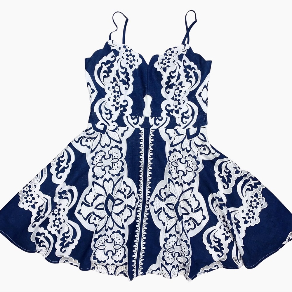 Jodi Kristopher Lace Fit and Flare Cutout Mini Dress Spaghetti Romantic Flirty